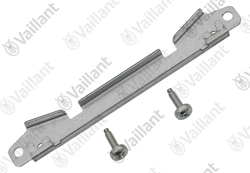 Vaillant Halter aus Metall für Primärwärmetauscher, ergänzt durch zwei Schrauben zur Befestigung.
